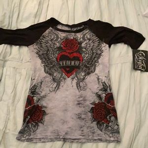 NWTS Sinful by AFFLICTION baseball style shirt XS